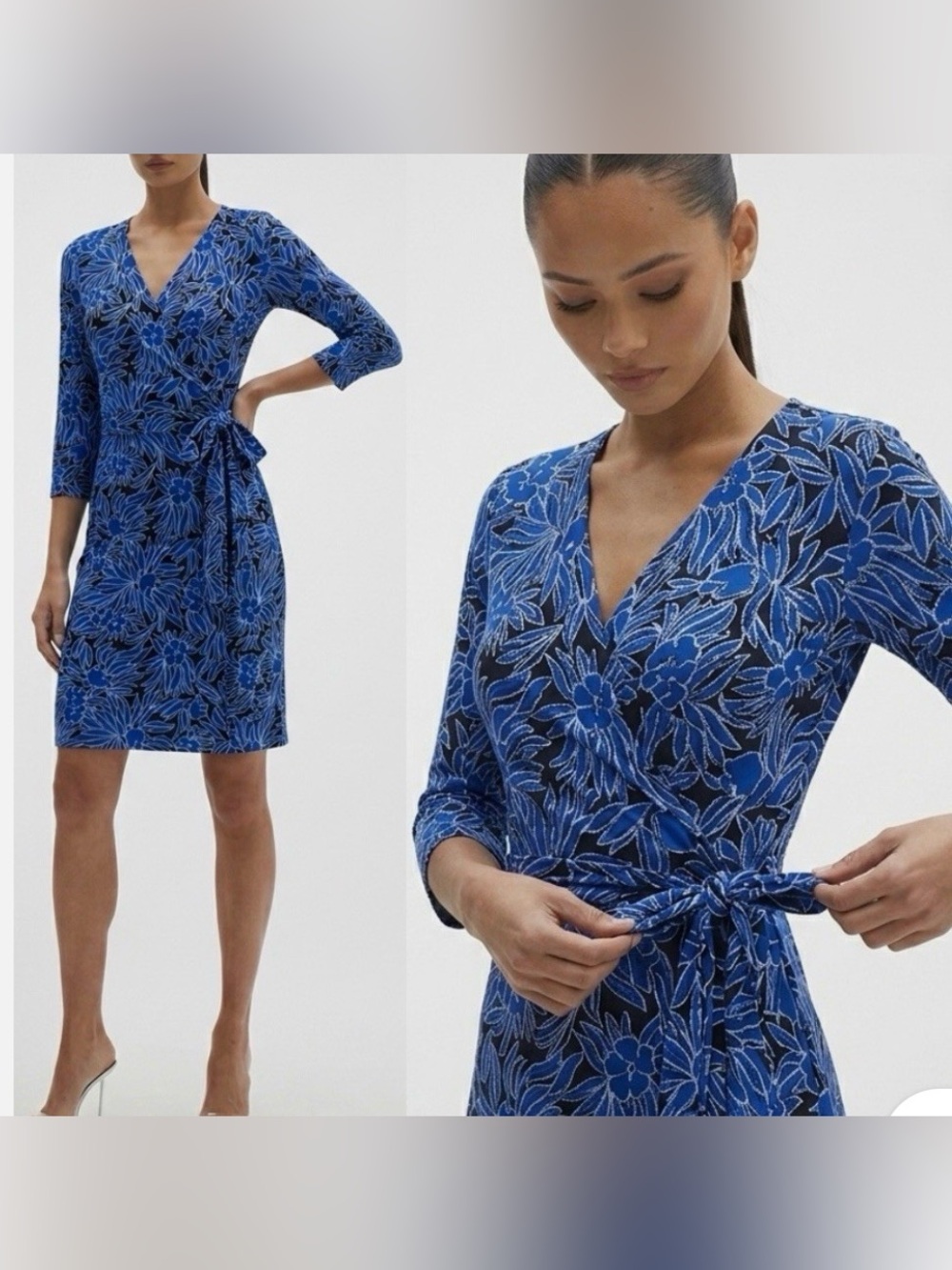 Diane Von Furstenberg Royal Blue Floral Wrap Dress